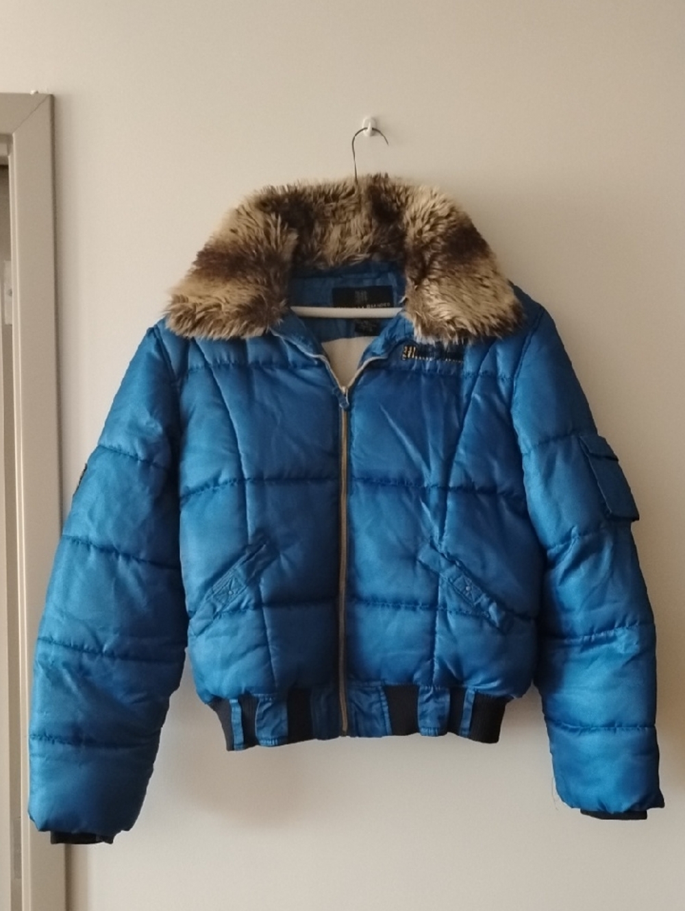 Makaveli Blue Puffer Jacket with Faux Fur Collar